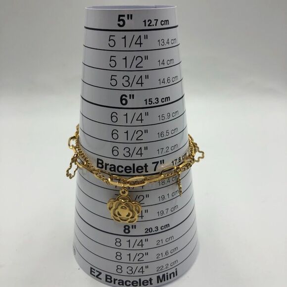 18K Gold Plated Women's Flower Charm Layered Bracelet Waterproof Hypoallergenic - Picture 8 of 10